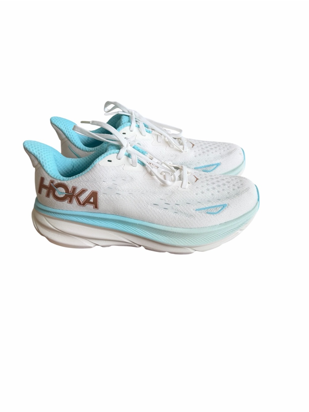 Hoka Women's White and Light Blue Athletic Running Shoes